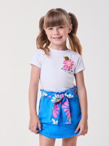 Conjunto Azul Abelha Short Saia Bimbi