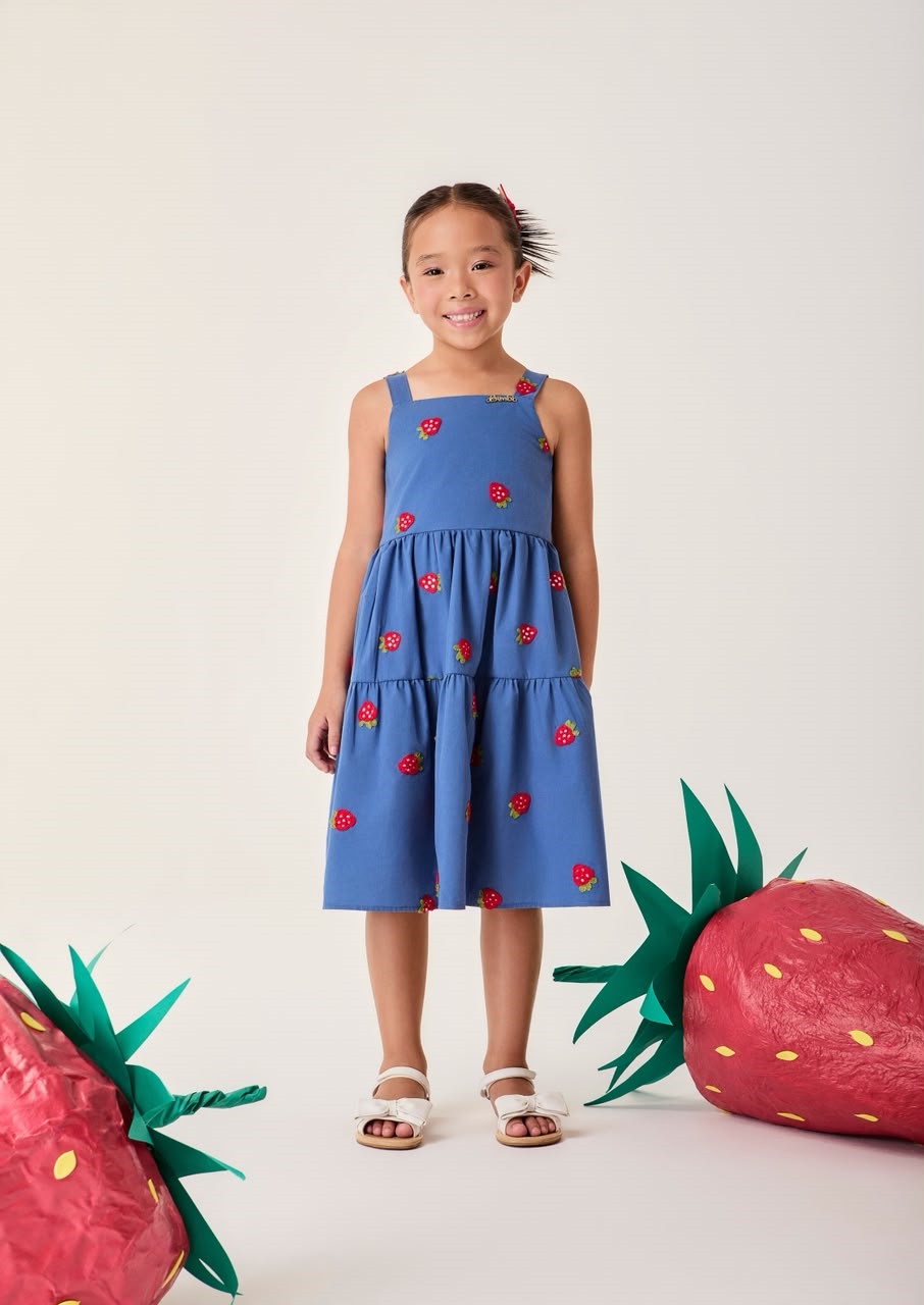 VESTIDOS AZUL COM MORANGOS