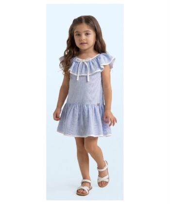 Vestido Trapézio Listrado com Babados e Franzidos Luluzinha